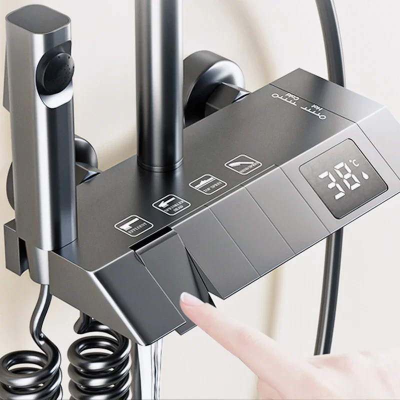 

2025 NEW Upgrade Bathroom Shower Set with LED Display Piano Keys Bath Shower Rain Shower Complete Bathroom Accessories Brass