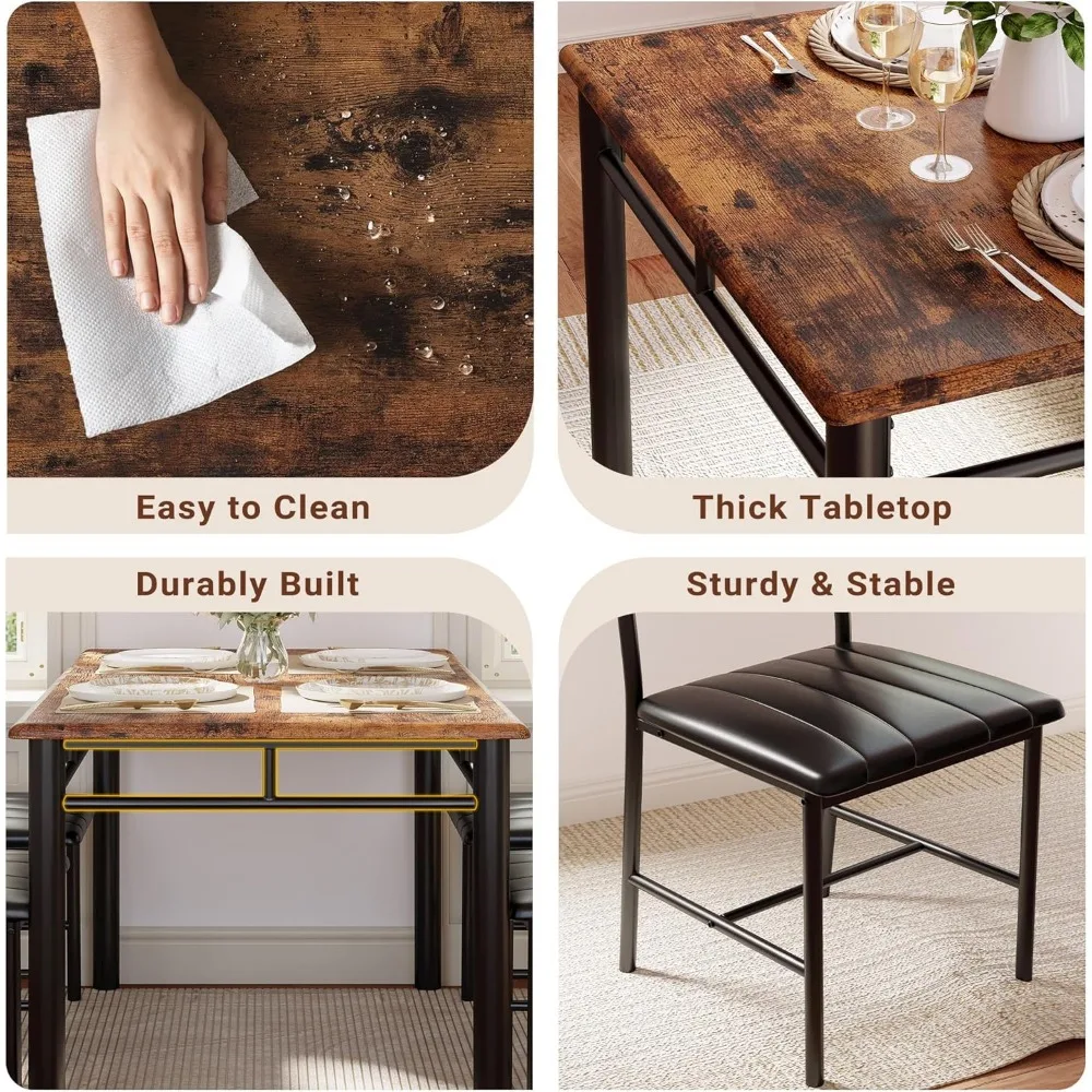 Dining Table Set for 4, Wood Kitchen Table with Upholstered Chairs Dinning Table Set for Kitchen & Dining Room, Compact Dining