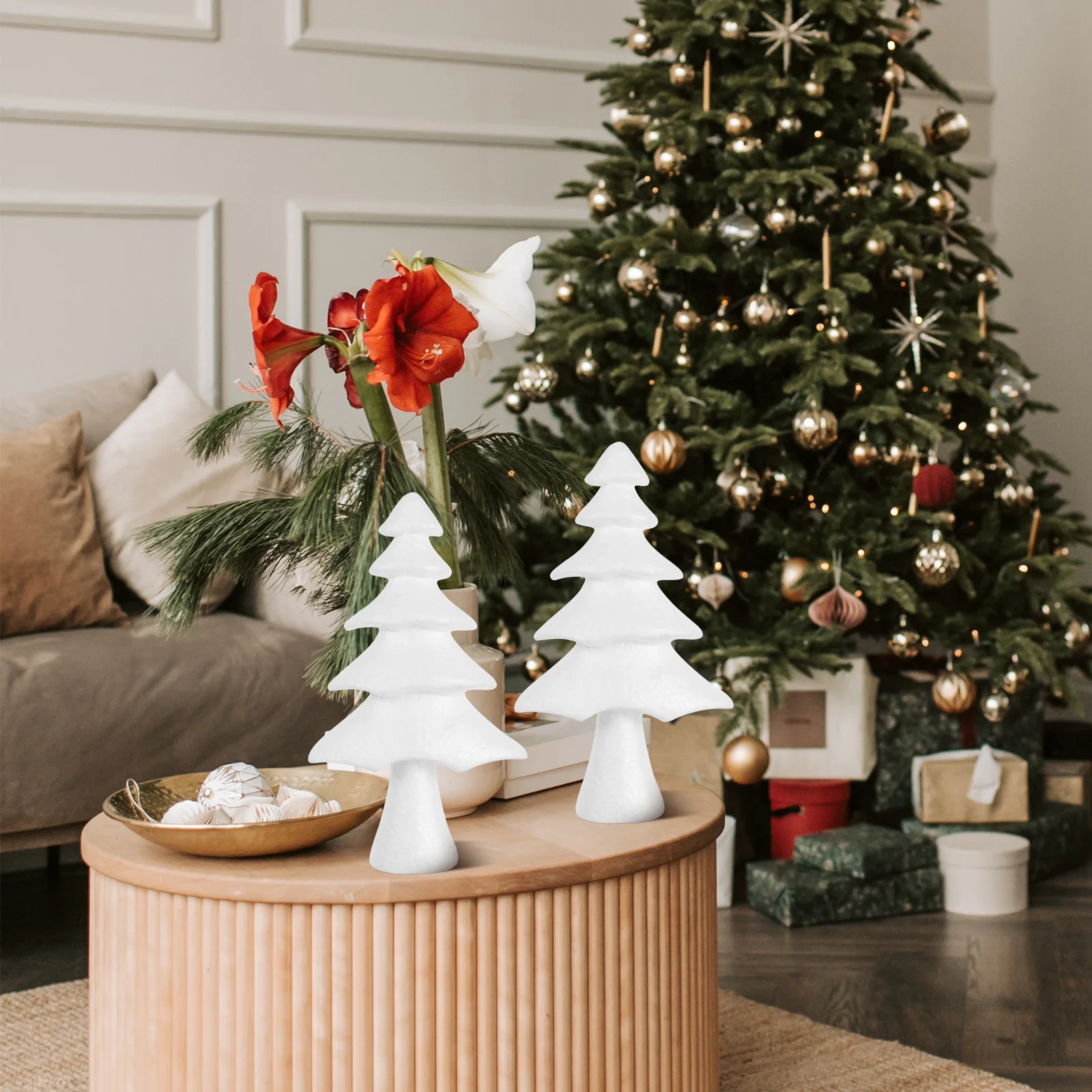 2Pcs Tree Shape Decor for Desktop Showcase Tabletop Adornment DIY Craft Material Festive Holiday Decorations