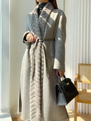 Luxury Long Women Cashmere Jackets with Belt 2022 New Autumn Winter Mink Fur Collar Double Sides Female Wool Coat