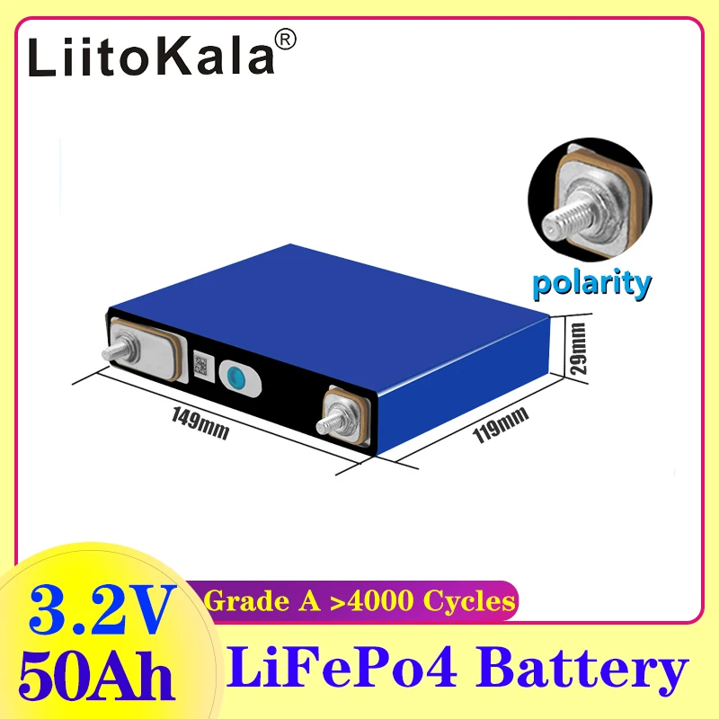 

1PCS LiitoKala 3.2V 50Ah LiFePO4 Rechargeable Lithium Iron Phosphate Batteries Cell DIY Caravans Outdoor Mechanic Workshop Power