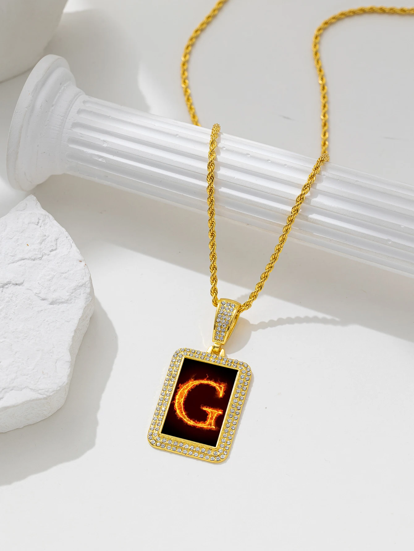 Flame Emitting Alphabet G Pendant Necklace Fashion Trends Men's Beautifully Jewelry Valentine's Day Birthday Gift