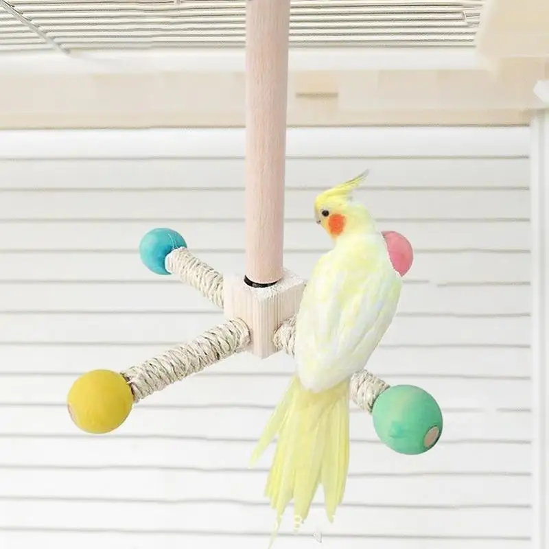 

Bird Perch Toy Rotating Cage Perch Stand Rotating Interactive Foraging Wooden Chewer For Parakeet Cockatiel Conure Canary