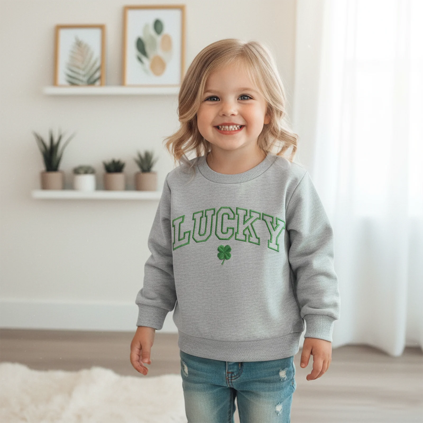 Baby Irish Sweatshirts Cute Shamrock Letter Embroidery Long Sleeve Pullovers Toddler Tops