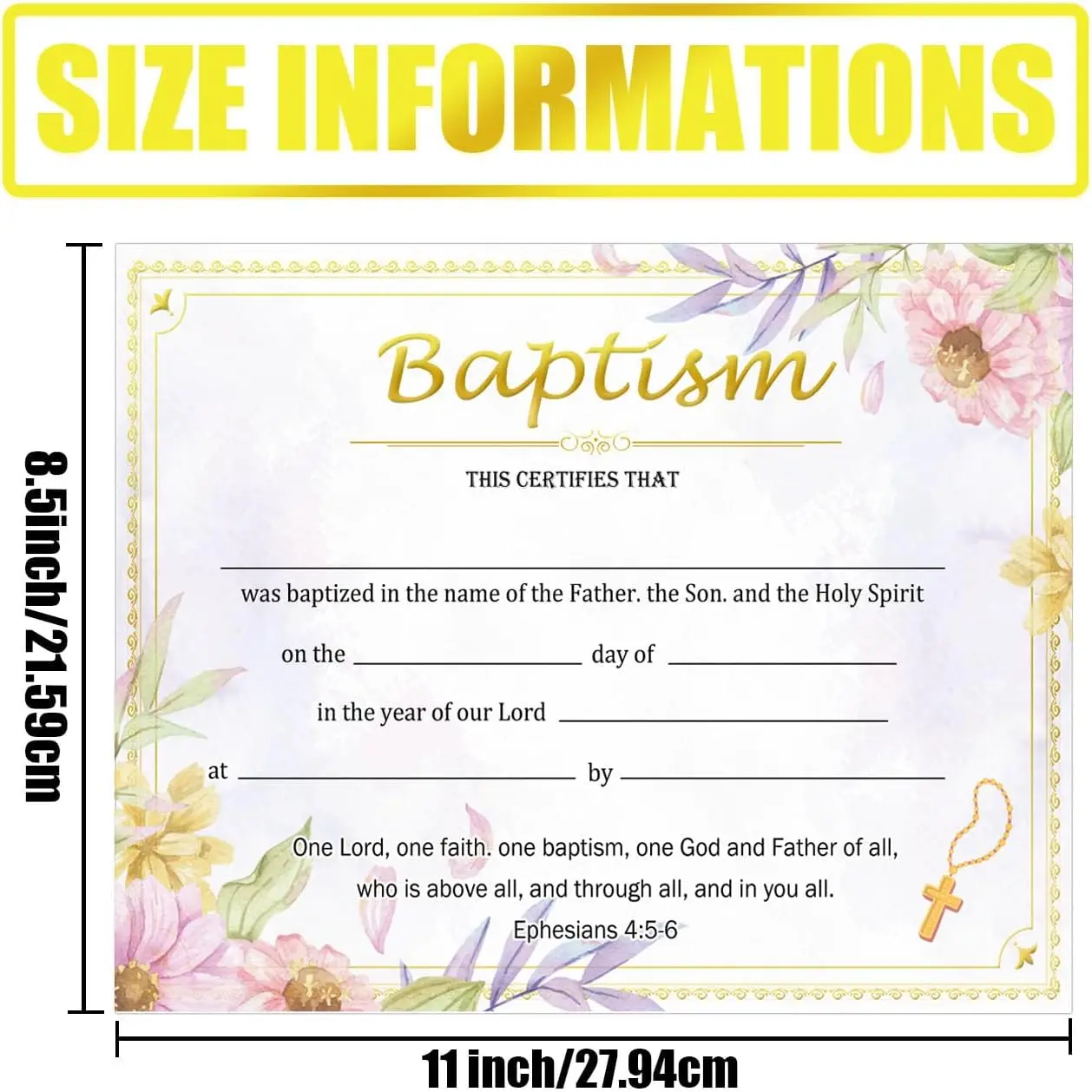 Religious Confirmation Certificates Cards 8x10Inch Baby Dedication Award Certificate for Church Christening Recognition 25pcs