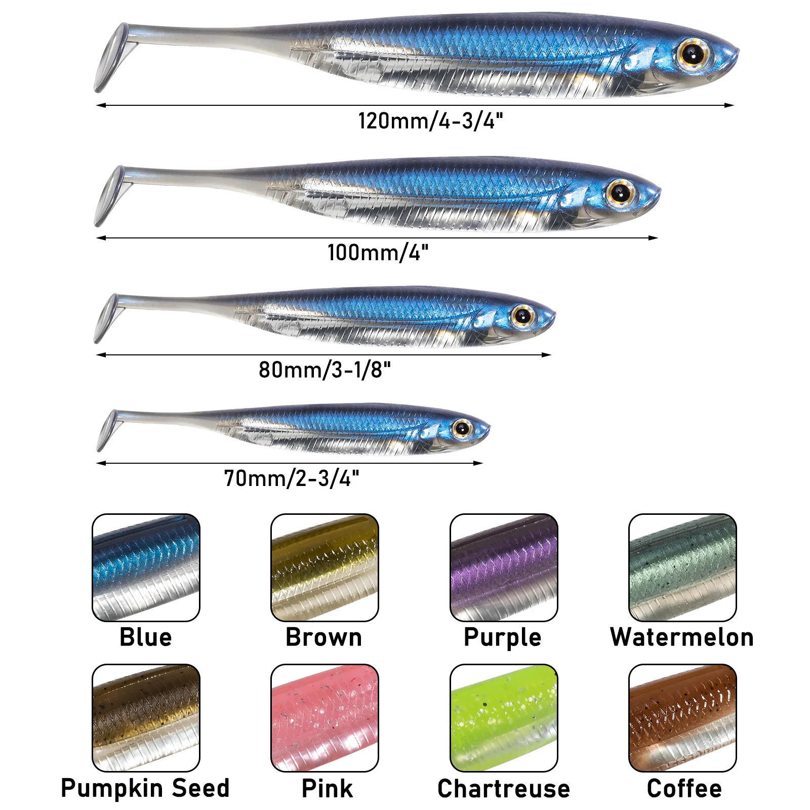 Dr.Fish 5/6pcs Fishing Soft Plastic Lures Silicone Bait Paddle Tail Shad Worm Swimbaits Freshwater Bass Trout 70mm 80mm 100mm