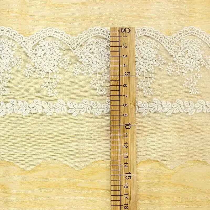 13.5CM Wide White And Apricot Color Mesh Material Cotton Embroidered Flowers Lace Trimmings Garment  DIY Sewing Accessories