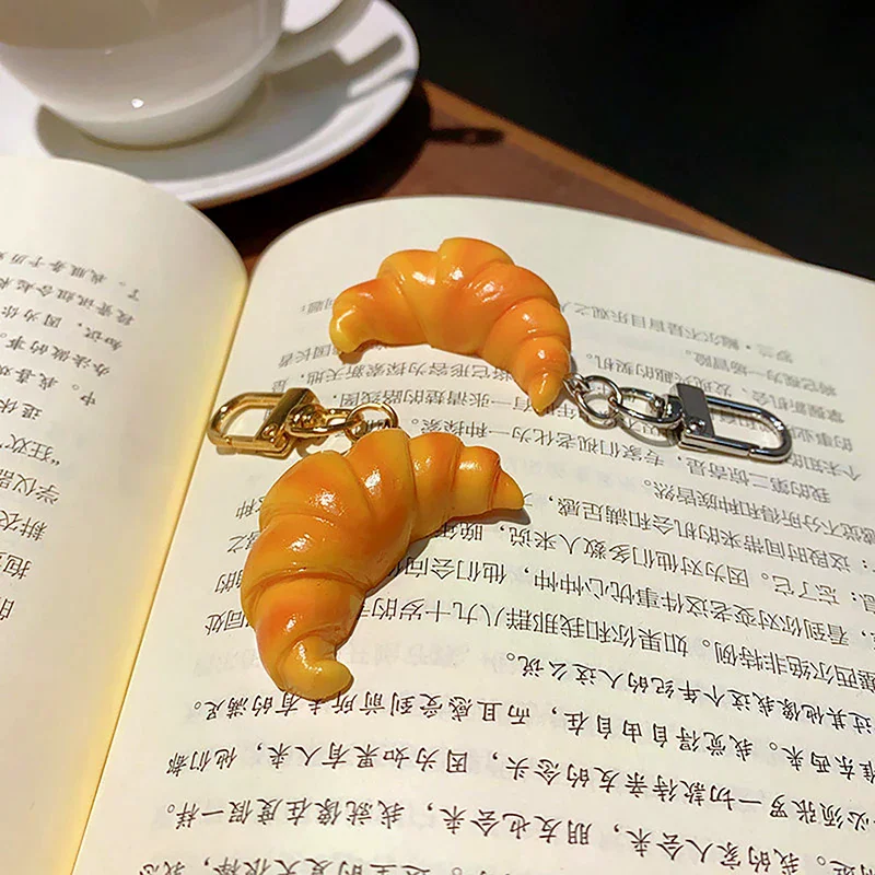 Simulation Food Toy Model Pendant Keyring Personalized Creative Croissant Package Student Children Gifts Keychain Ring Chain