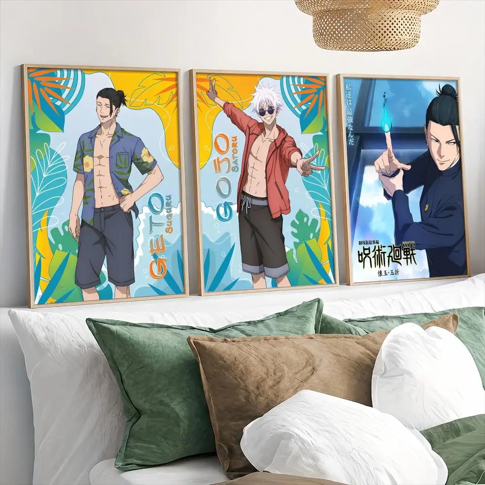 J-Jujutsu Kaisen Anime Poster Stickers Painting Self-Adhesive Art for Bedroom Living Room Home Decor Fashion Wall Decals Gift