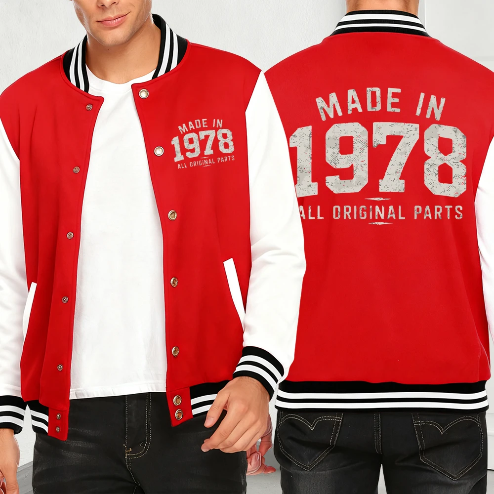 

Made In 1978 All Original Parts Print Autumn Men'S Jackets Hip Hop Streetwear Fashion Casual Baseball Jersey Y2K Menswear