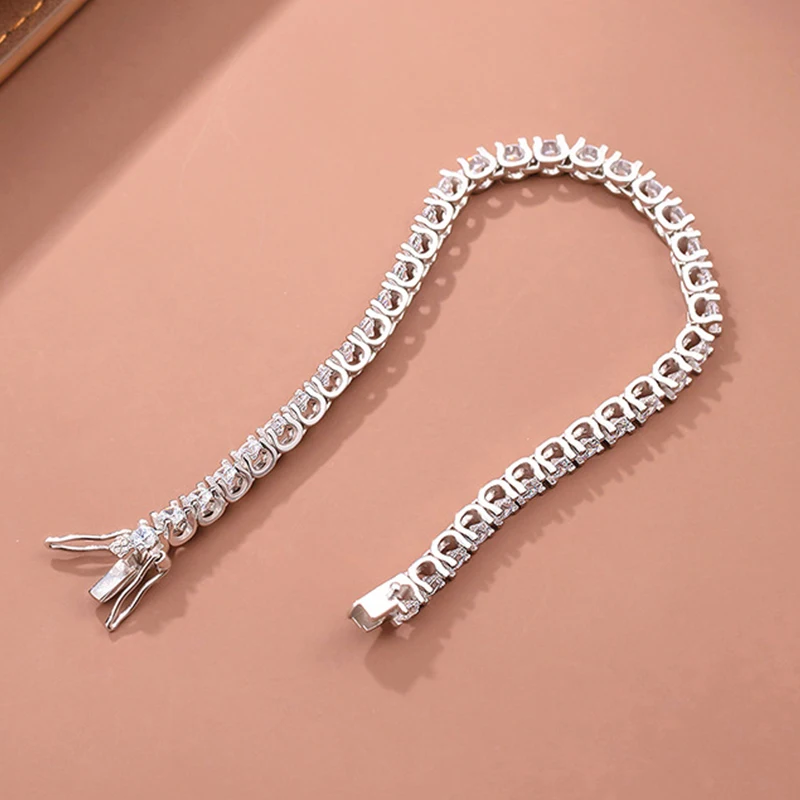 NeeTim 2.5mm Moissanite Tennis Bracelets Woman 925 Sterling Silver Sparkling Women's Hand Bracelet Chain Luxury Jewelry for Girl