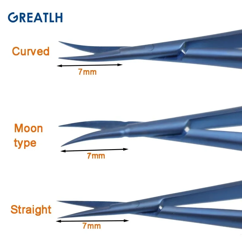 Ciseaux en alliage de titane 16cm/18cm, ciseaux de Type lune, outils chirurgicaux, Instrument microscopique