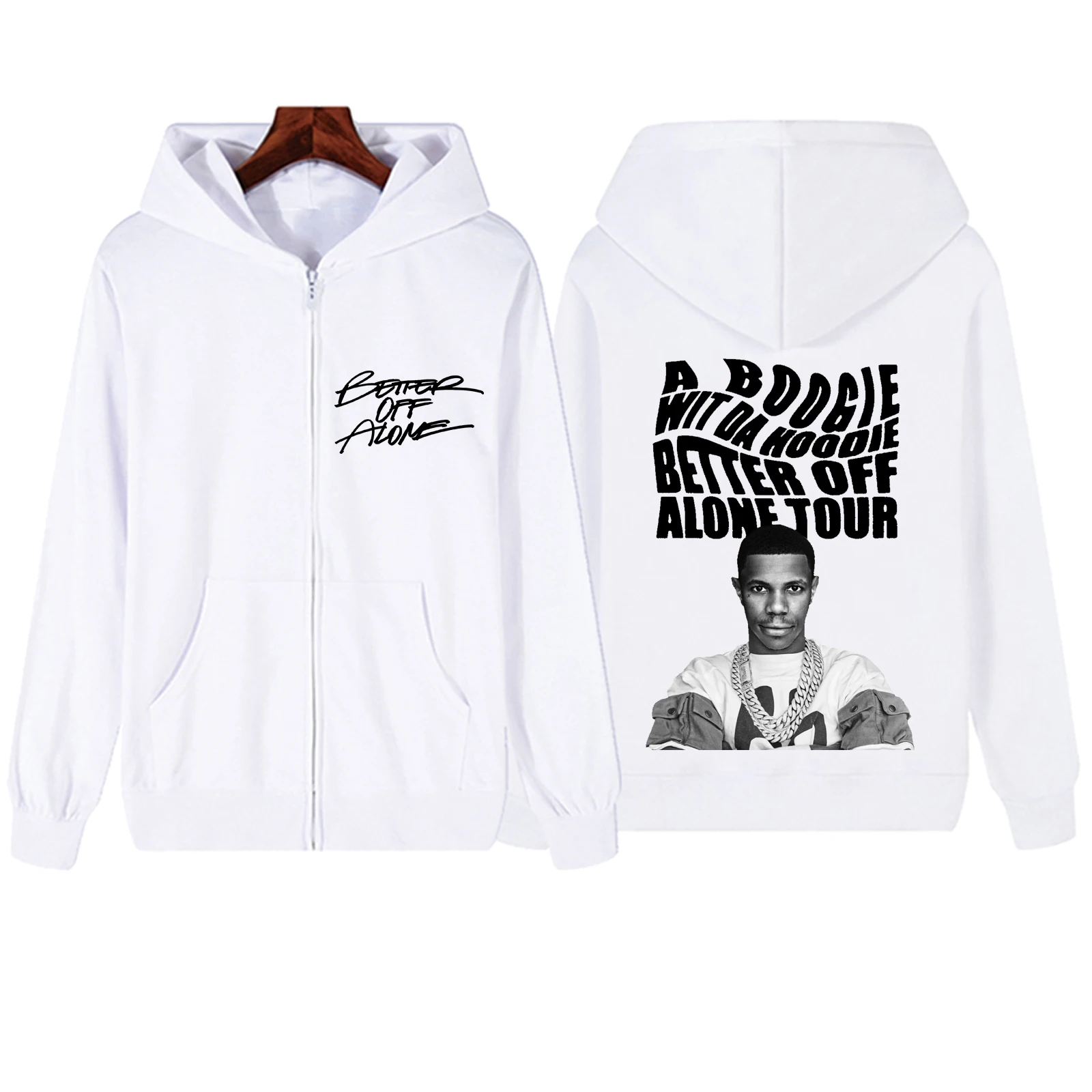 A Boogie Wit Da Hoodie Better Off Alone Tour 2024 Zipper Hoodie Harajuku Pullover Tops Streetwear Music Fans Gift V-Neck