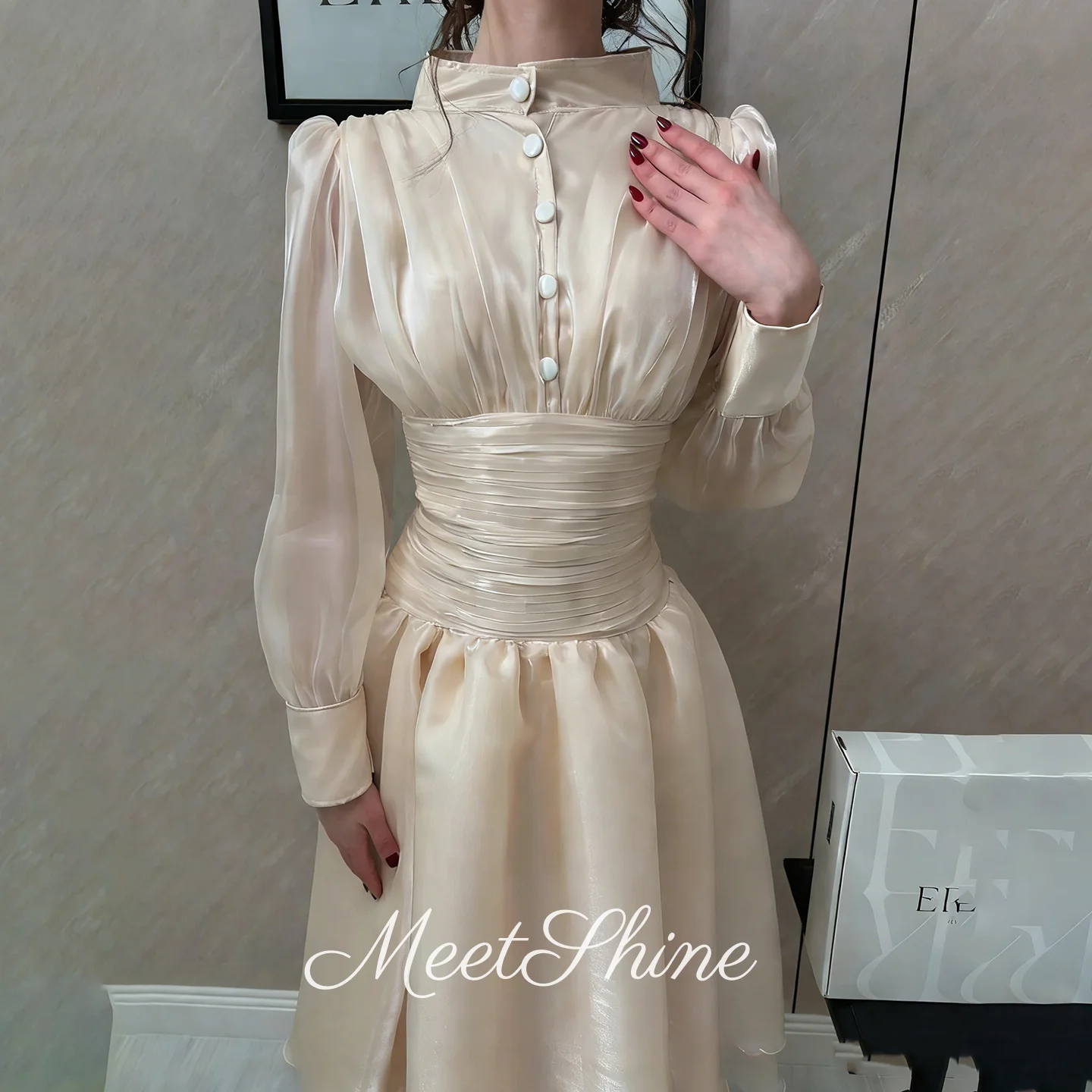 

Роскошные вечерние платья А-силуэта с высоким воротником и длинными рукавами из шифона с рюшами, нарядные платья для особых случаев, индивидуальный пошив