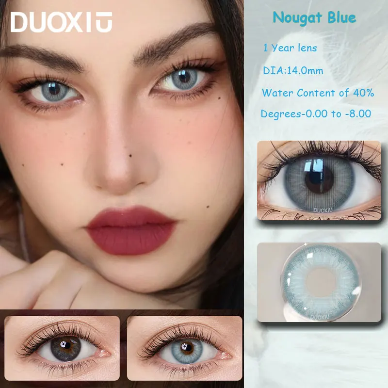 DuoXiu 1Pair Color Contacts Lenses Myopic Prescription-0.00to-8.00 Gray Beauty Pupils Big Eyes Colored Makeup Lens Fast Delivery