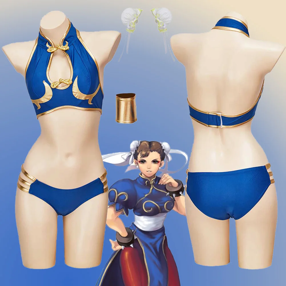 

Chun Li Cosplay Role Play Summer Swimsuit Anime Fighter Game SF Costume Bathing Suit Fantasy Fancy Dress Up Party Clothes