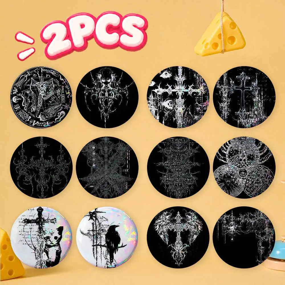 Gothic Cyber Sigil Cross Eyes 2Pcs Anime Badge Set Cute Cartoon Round Button Pins Backpack Decor Brooch Gift for Fans Collection