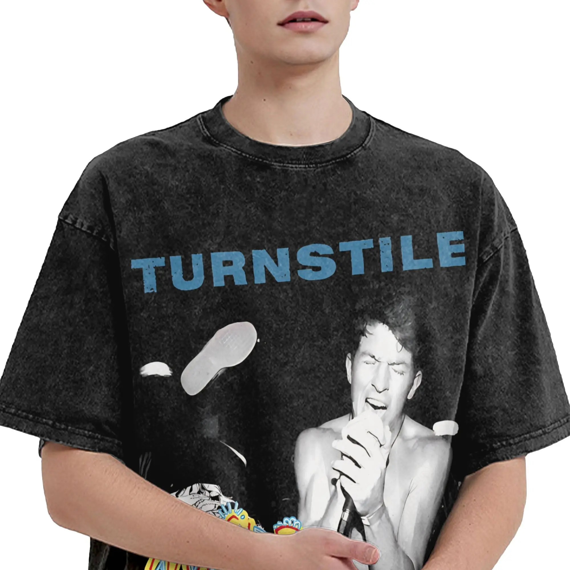 Grafisch bedrukte tourniquetband gewassen T-shirts Outfit Harajuku T-shirts Heren Dames T-shirts