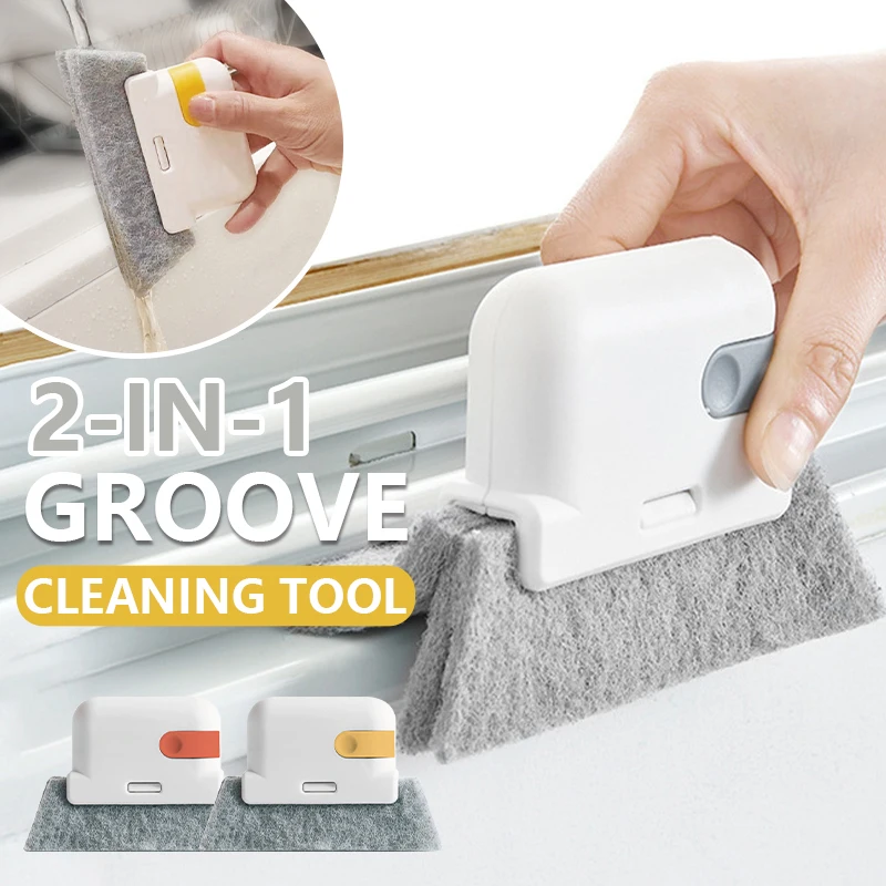 2 in 1 Groove Cleaning Tool Window Frame Door Groove Cleaning Brush Sliding Door Track Cleaning Tools Hand-held Crevice Cleaner