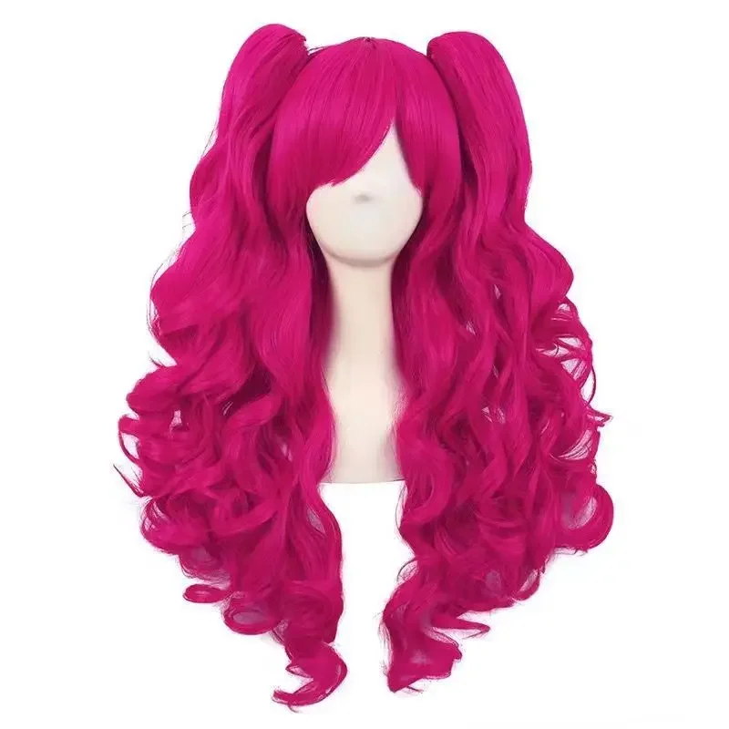 New Cartoon Pinkie Pie Princess Cosplay Wig Women Rose Red Long Curly Hair Ponytail Heat Resistant Synthetic Wigs Halloween Prop