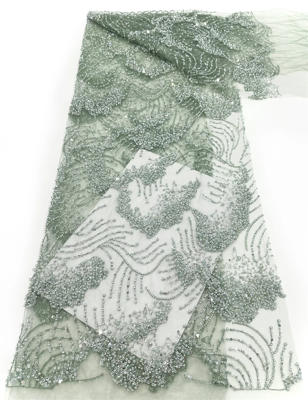 African Lace Fabric 2025 Beads Embroidered Nigerian Lace Fabric High Quality Cord lace French Tulle Fabric Wedding Dress -SHIT