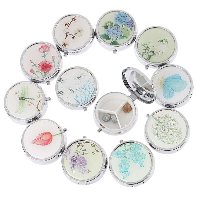 Portable 2/3 Cell Folding Metal Pill Boxes Square Pill Boxes Medicine Organizer Container Medicine Case Splitters Pill Candy Box
