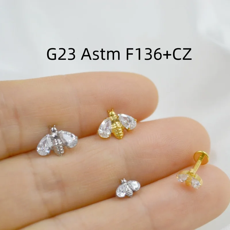 LOT10pcs مجوهرات للجسم 16 جرام G23 التيتانيوم Astm F136 النحل ليف تشيكوسلوفاكيا الشفاه Labret حلقة بار الشفاه ثقب الأذن اللولب بار ثقب المجوهرات #3