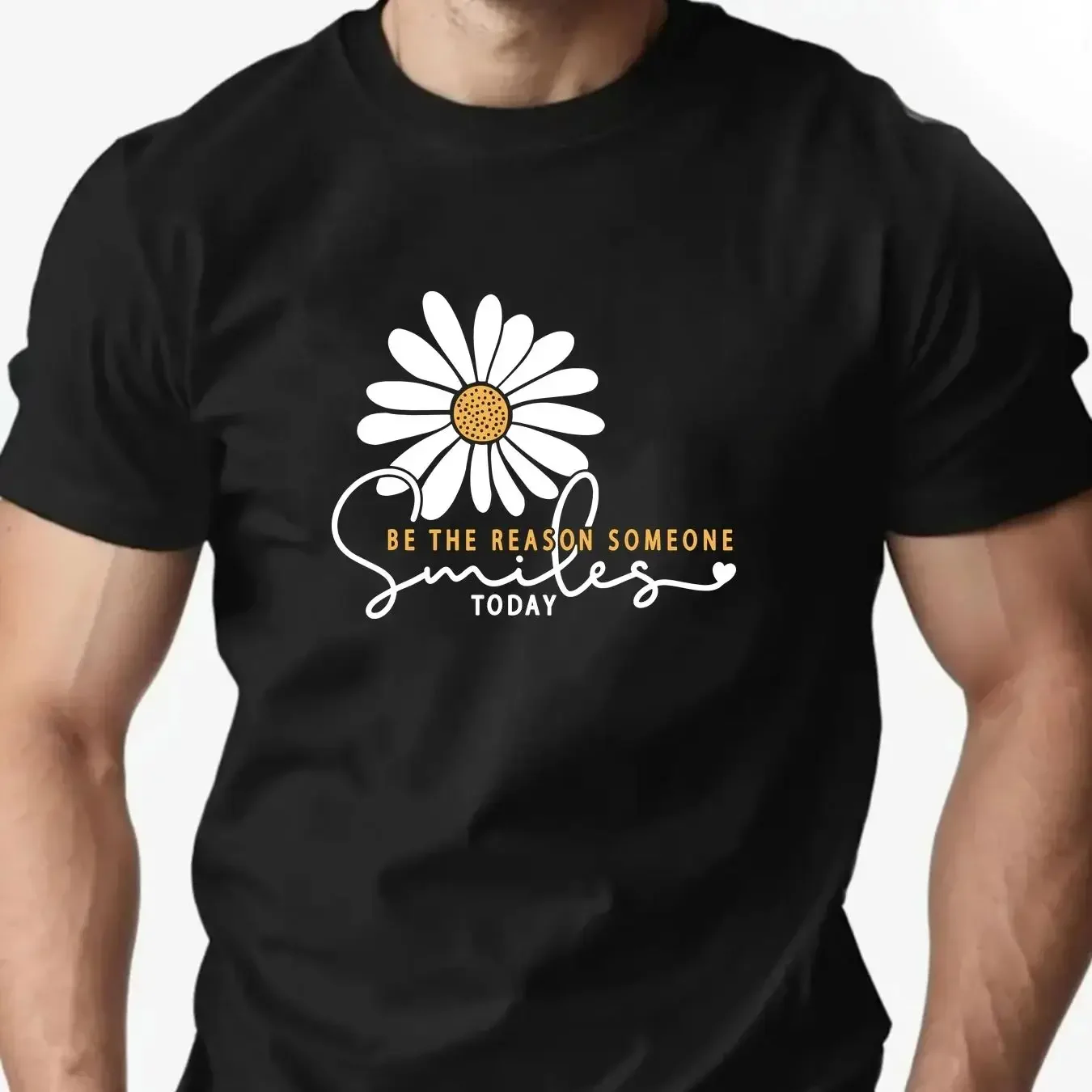 

Pop Summer Men 100% Cotton Daisy Cartoon Pattern Print Summer Breathable Round Neck Loose Short Sleeve Casual Daily Wear Tee Top