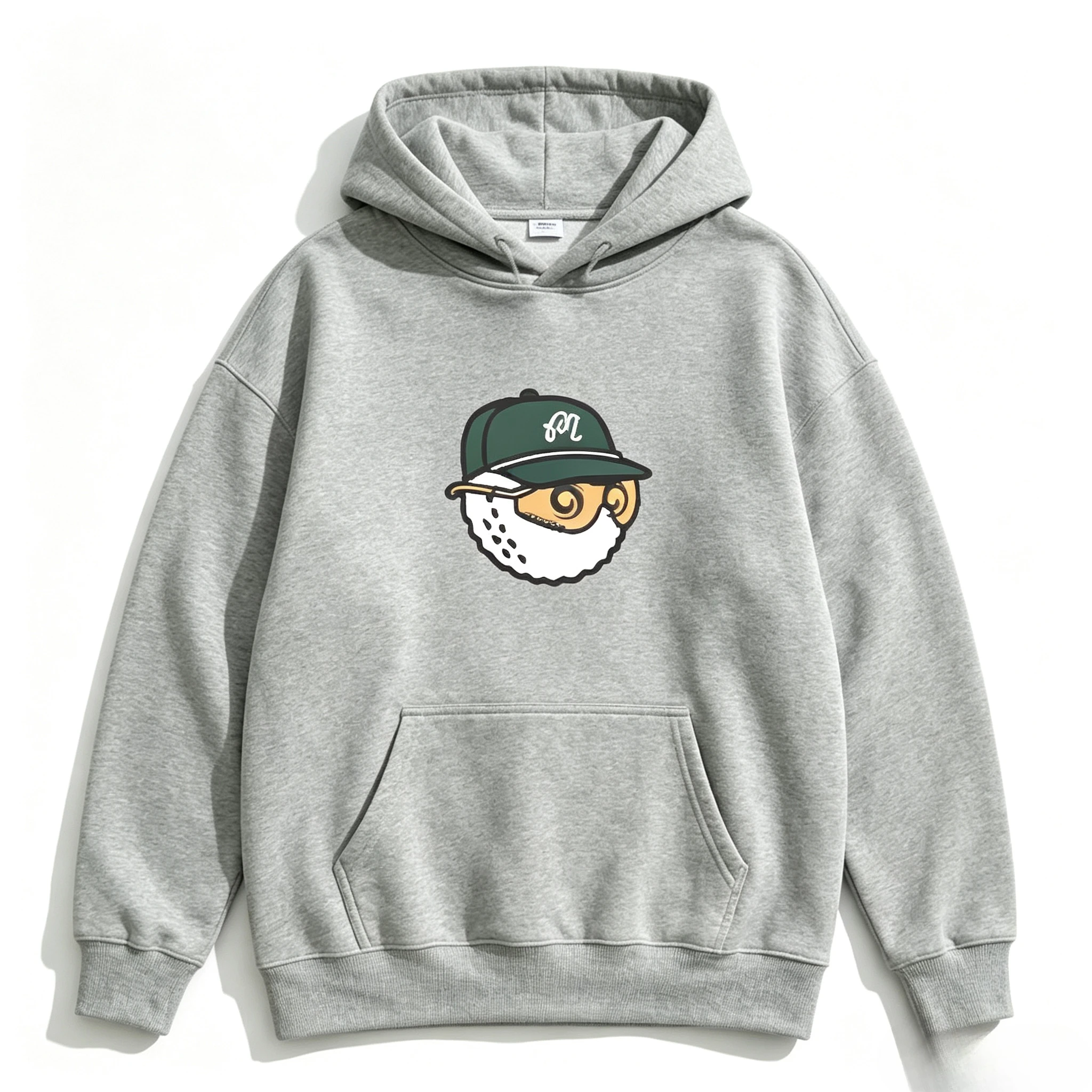 Cartoon Bearded Guy With Baseball Cap Graphic Pullover Hoodie Hoody Abstract Character Print Casual Street‑Style Daily Top