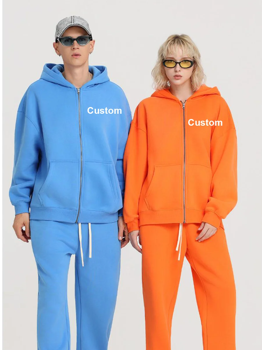 01 Custom LOGO Front Back 400GSM Winter New Zipper Men Women Hoodie Unisex style Casual Oversized Loose Jacket Outerwear