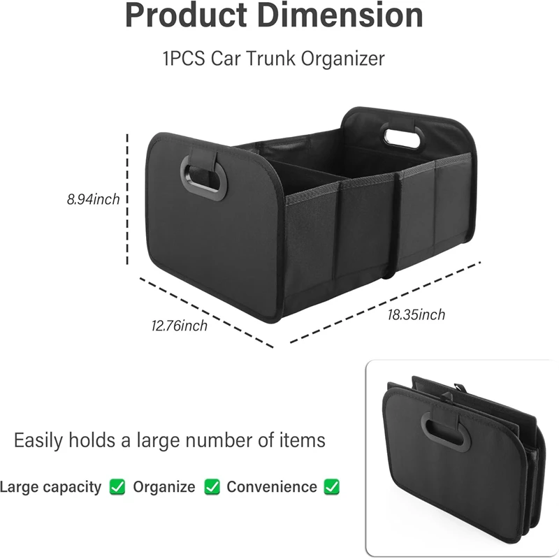 Organizador de porta-malas de carro dobrável com bolsa, armazenamento antiderrapante para assento traseiro suv, organizador de carga de poliéster à prova d'água, acessórios de carro
