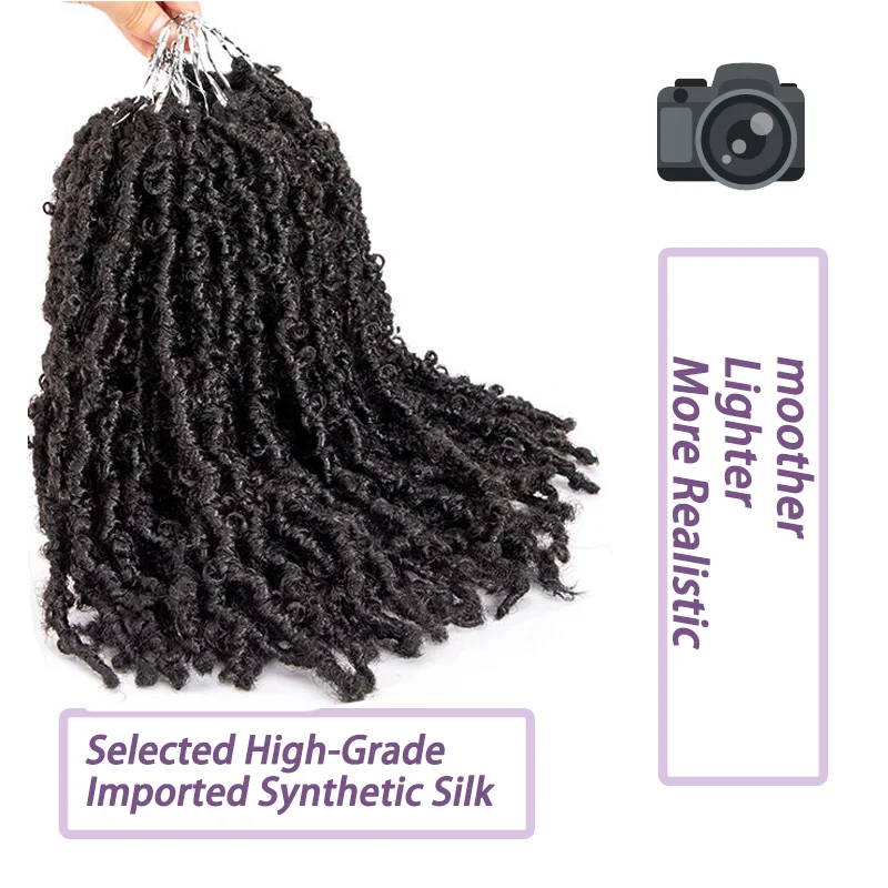 1 Pak Locs Kupu-kupu Rajutan Sintetis Boho Locs Kupu-kupu Tertekan Rambut Rajut Dewi Kepang Kupu-kupu Palsu dengan Ujung Keriting