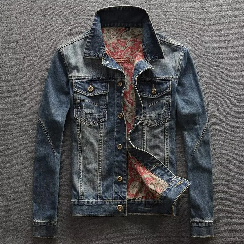 Manteau en jean pour homme, printemps-automne, col rabattu, simple boutonnage, coupe ajustée, bleu d