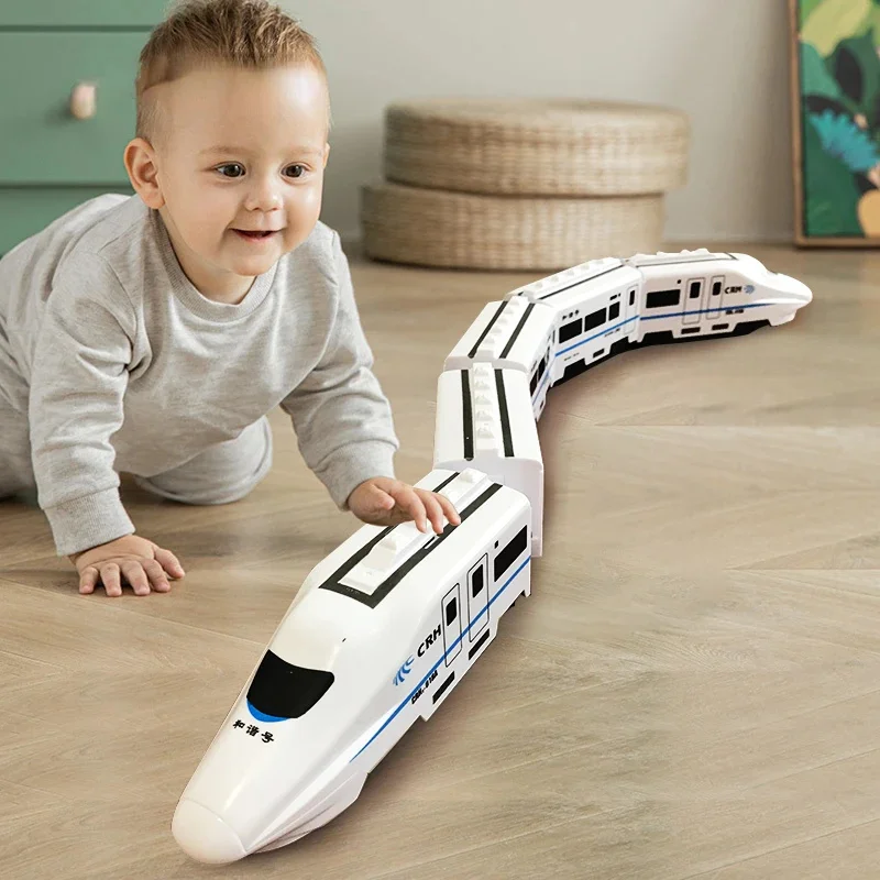 Kids DIY Simulatie Hoge Snelheid Spoorweg Trein Speelgoed Auto Elektrisch Geluid Licht Model Trein Educatief Speelgoed voor Jongens Meisjes Gift