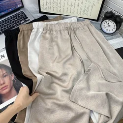 Spring Summer Women's Pants Ice Silk Satin High Waist Straight Trousers Fashion Simple Comfort Pleated Wide Leg Pants for Women