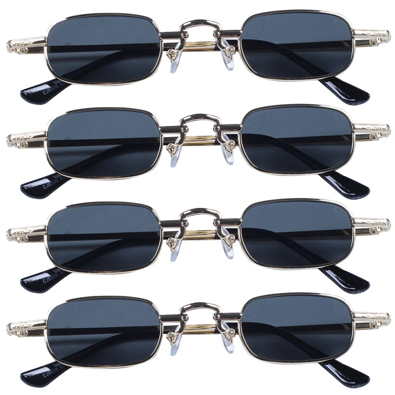 4X Retro Punk Glasses Clear Square Sunglasses Female Retro Sunglasses Men Metal Frame-Black Gray & Gold