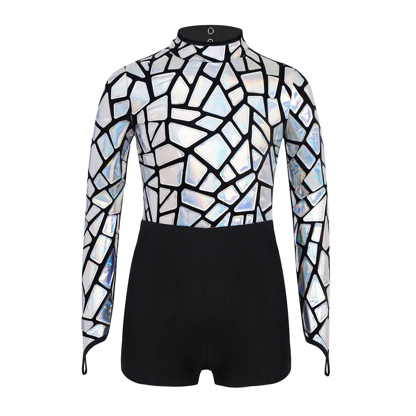 

Girls Kids Stylish Patchwork Jazz Disco Party Dance Performance Jumpsuits Long Sleeve Leotard for Stage Performance Outfits