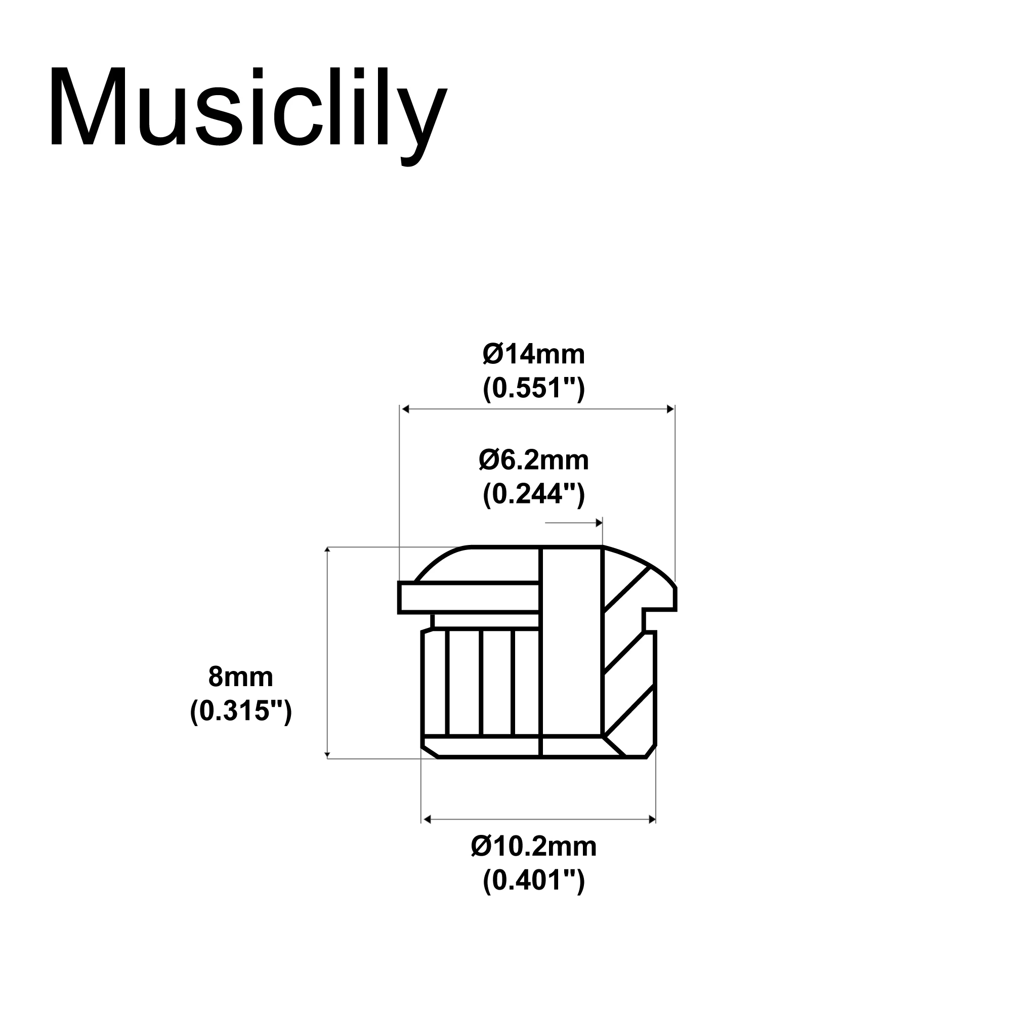 Musiclily Pro 6mm to 10mm Vintage To Modern Sized Guitar Tuner Conversion Bushings Tuning Pegs Adapter Ferrules (Set of 6)