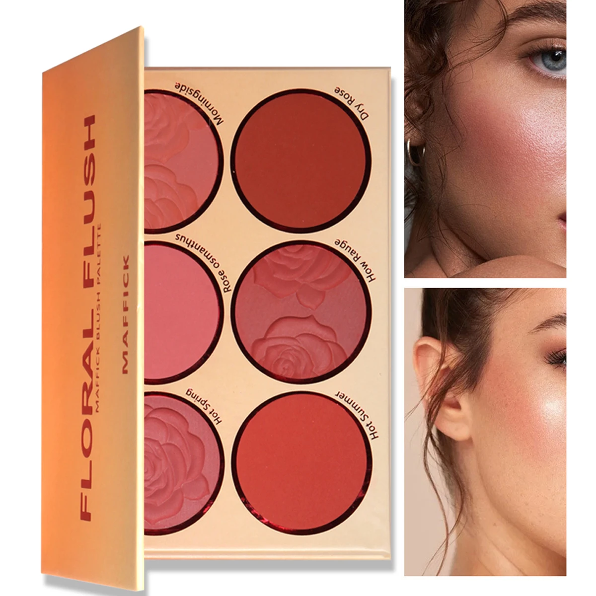 6 Colors Powder blush Orange Warm Autumn and Winter Rose petals Blush plate Makeup