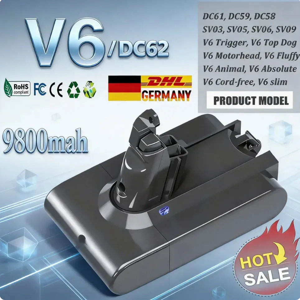 21,6V 6,8Ah Staubsauger-Akku für Dyson V6 Akku DC62 DC59 DC58 SV03 SV04 SV09 Animal Motorhead V6 Absolute V6 Fluffy