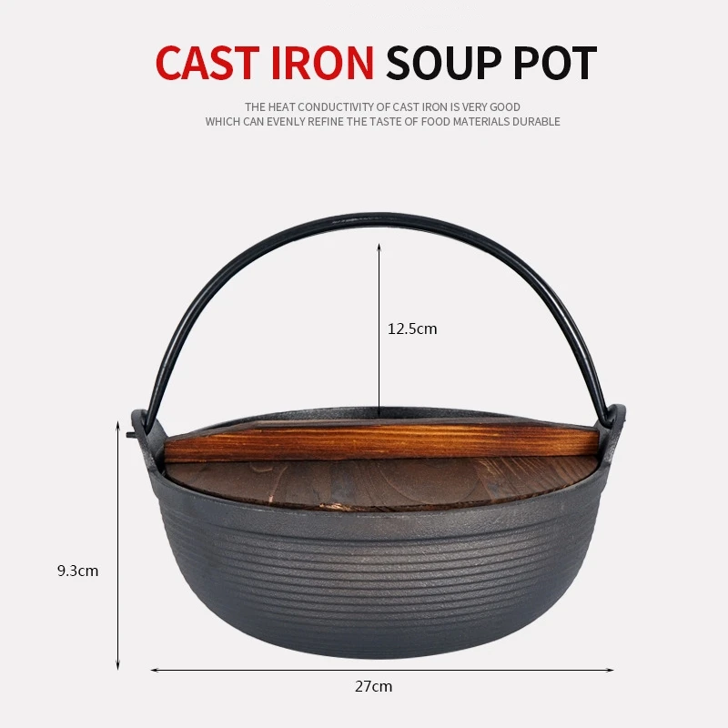 Gas Stove Durable Stovetop Cooking Hot Pot Thickened Cast Iron Cooking Pot with Lid