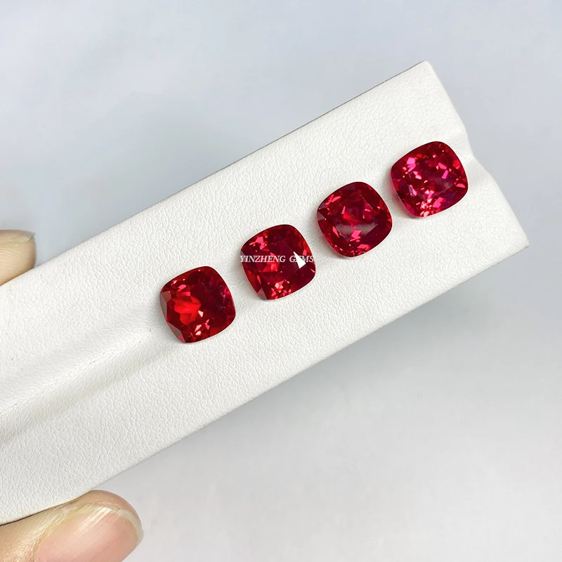 Manufacture Lab grown color stones SQ Cushion Cut shape Ruby Red color loose gemstones for Jewelry making material