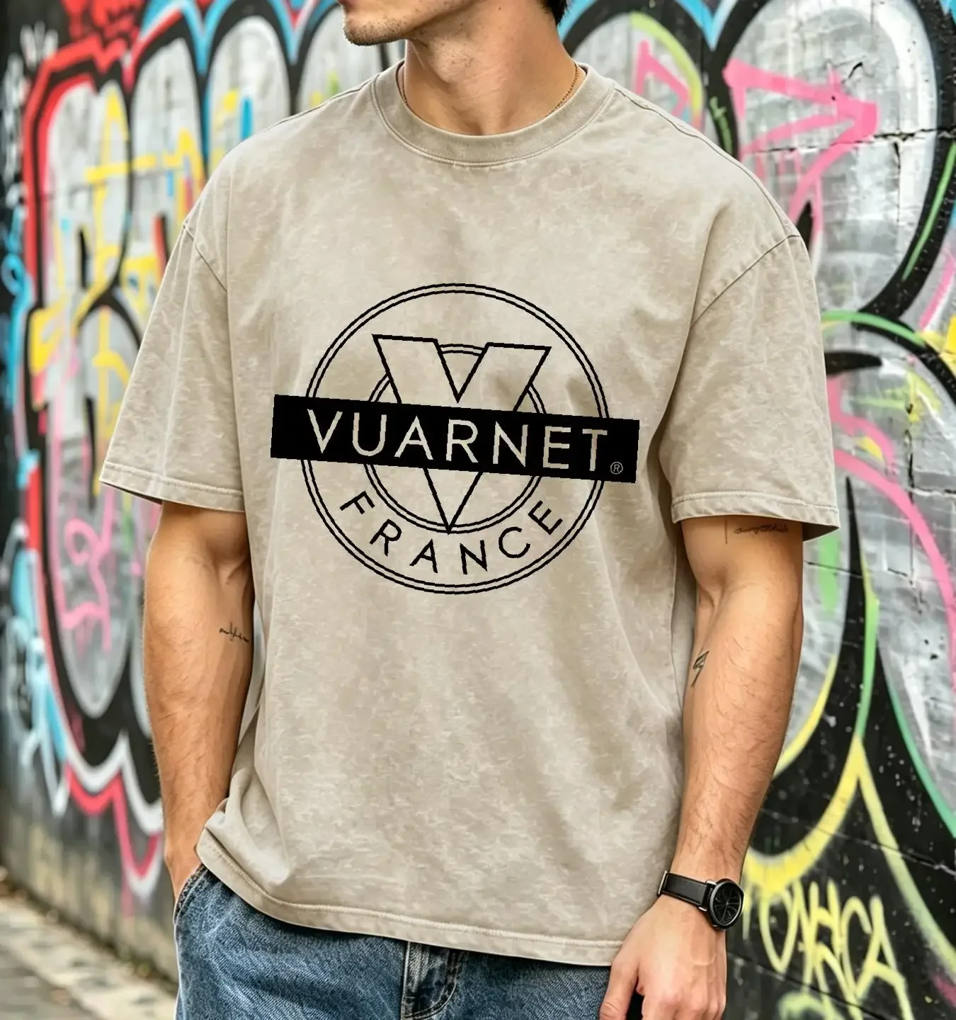 washed T Shirt VUARNET France Symbol Logo Men's Grey Size S to 5XL long or short sleeves vintage Washed Comfortable fashion