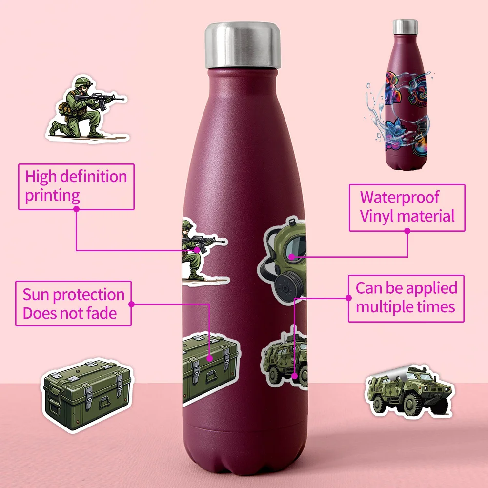 50/PCS Creative Military Fans Military Equipment Waterproof Stickers Decoration DIY Mobile Water Cup Suitcase Graffiti Kids Toys