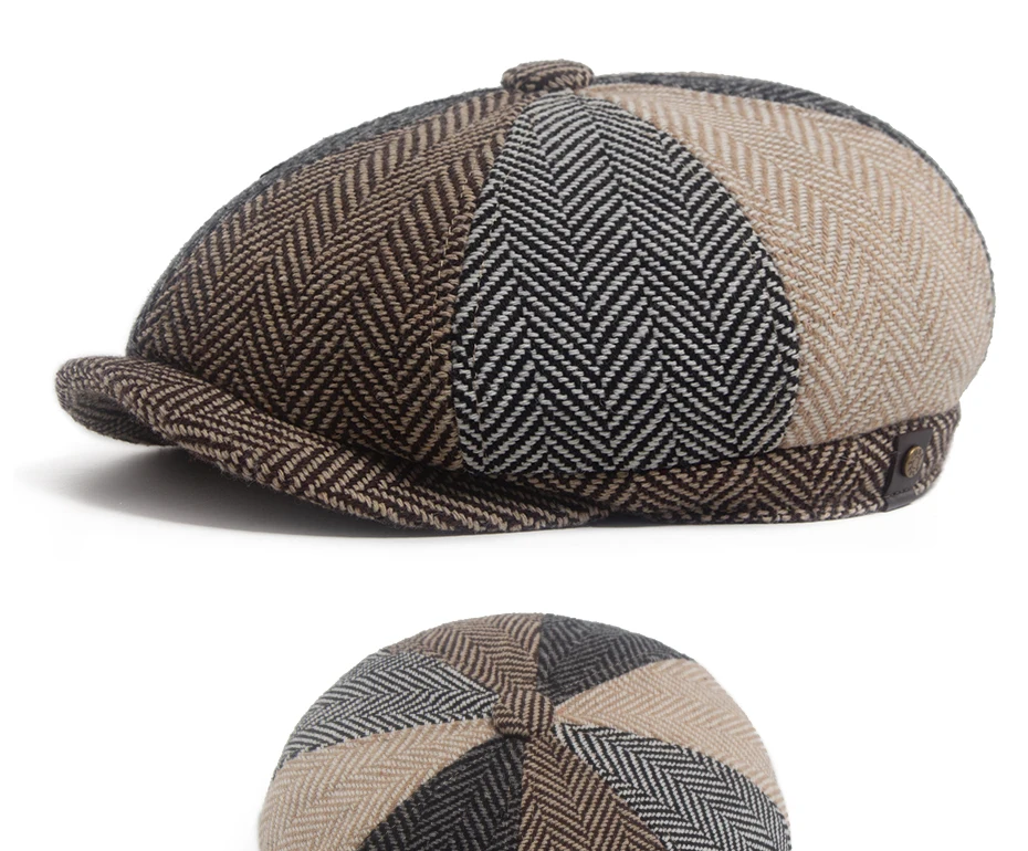 Neue Retro Fischgräten Zeitungsjunge Mütze Für Männer Herbst Winter Warme Baskenmütze Frauen Mode Vintage Hut Hip Hop Weibliche Flache Kappen Berets – Detail 12