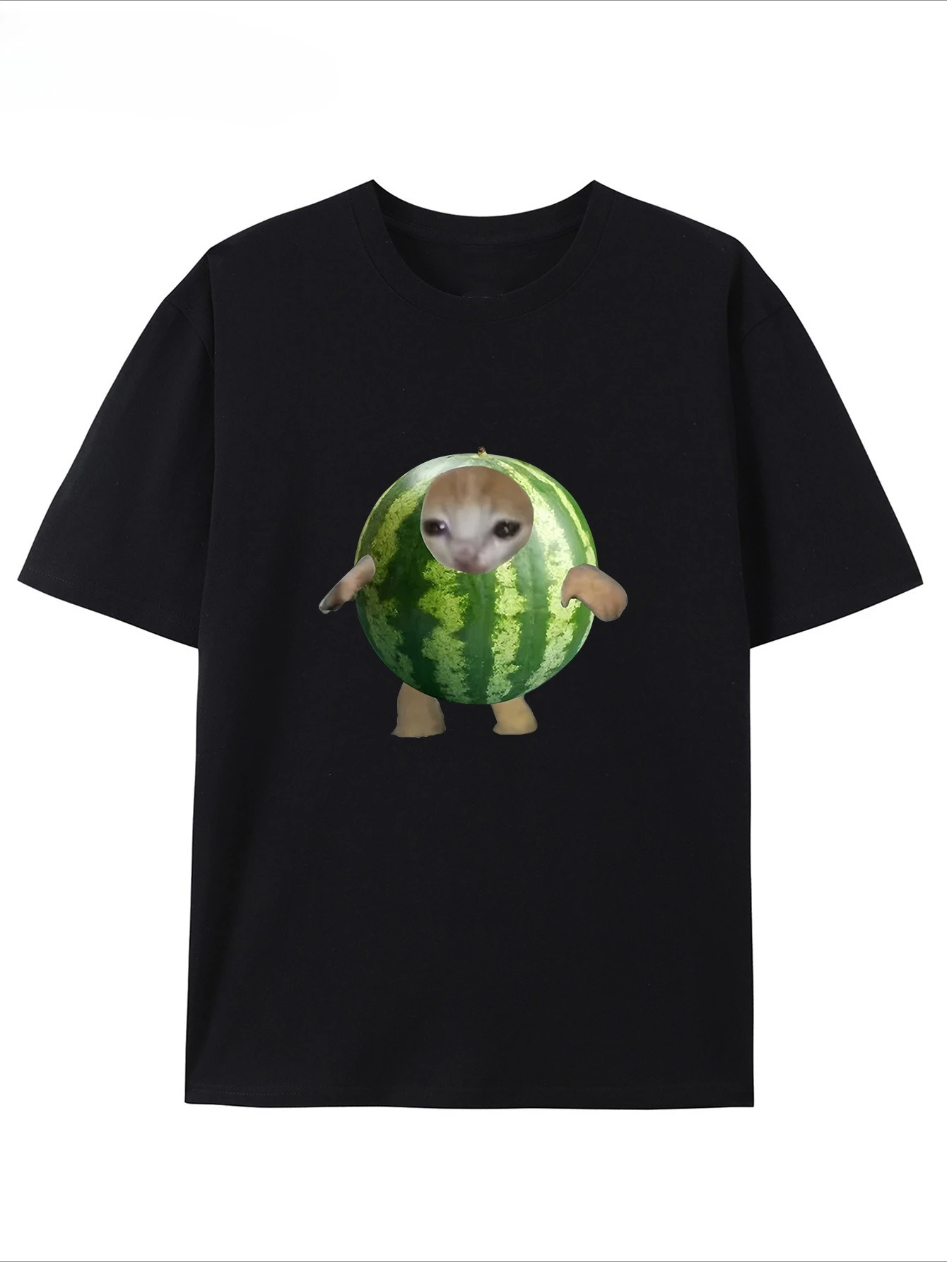 Das neue Herren-Freizeit-T-Shirt verfügt über ein kurzärmliges, lockeres und hochwertiges Kurzarm-T-Shirt mit Wassermelonen-Katzenmuster