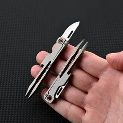 Titanium Alloy Multi Knife Bottle Opener Tweezer Keychain Pocket Folding Knife Unboxing Cutter Survival Multitool Outdoor EDC