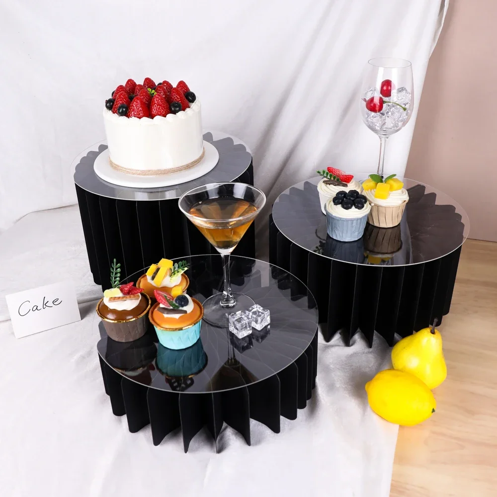 Meja makan swalayan, stan makanan, stan pajangan akrilik, stan kue, stan silinder, meja dessert pesta, dekorasi pernikahan