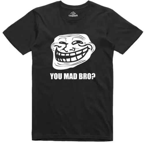 Troll Face Meme You Mad Bro? Gamer Web Geek Funny Mens Loose Fit Cotton T-Shirt 1