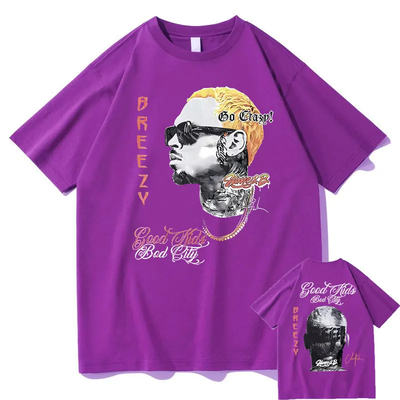 Rapper Chris Brown Breezy Graphics Tshirt Hip Hop Streetwear R&B Short Sleeve Tops 100% Cotton Men T Shirts Summer Unisex Tees